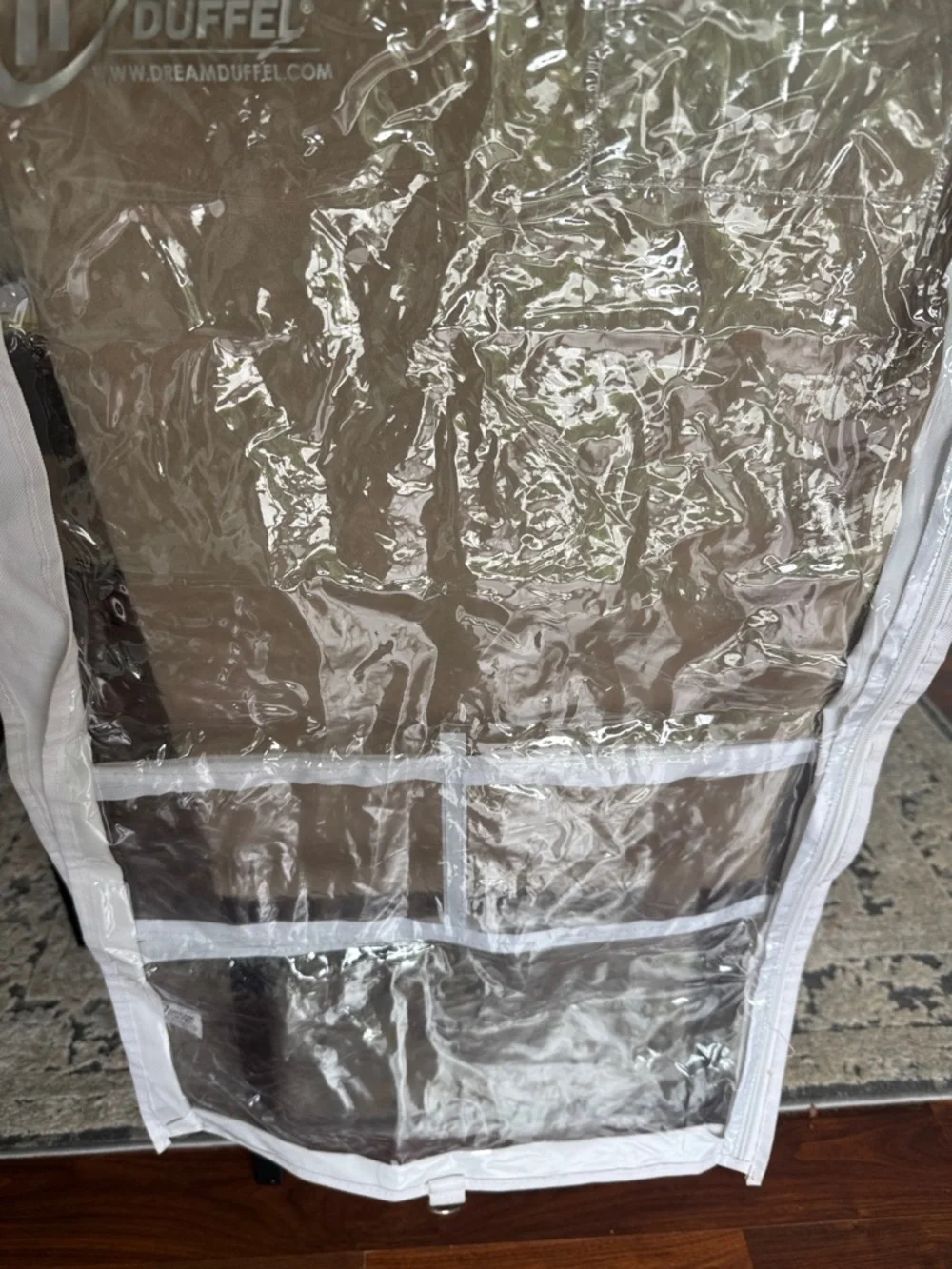 Dream Duffel Clear Garment Cover with White Trim